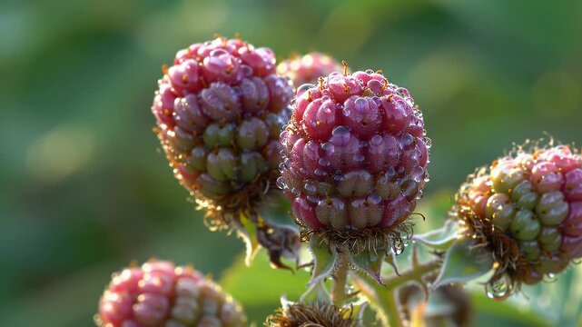 Tayberries with dew drops.