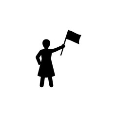 Minimal black silhouette of woman holding a flag for empowerment On white Background Vector illustration