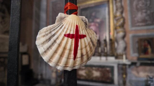Cinematic Slow Motion Scallop Shell Symbol Of Camino De Santiago