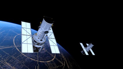 人工衛星と地球　3DCGレンダリング © tsuneomp