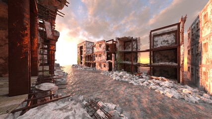 Fototapeta premium 荒廃した街の風景 3DCGレンダリング