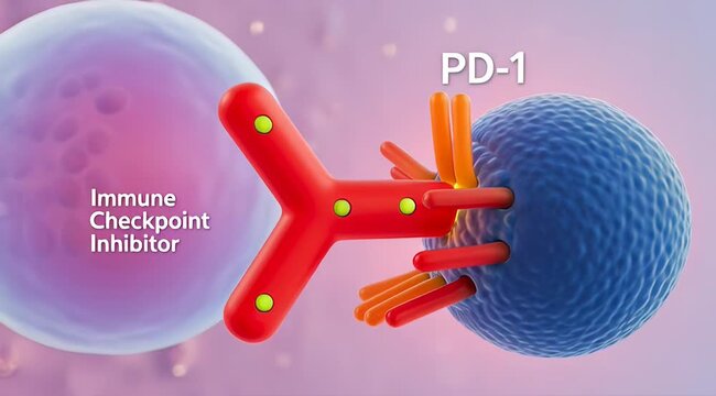PD-1/PD-L1 Immune Checkpoint Binding Between Tumor and T Cell - Cancer Immunotherapy Concept
