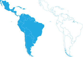 Fototapeta premium Clean blue vector map of Latin America with country borders for business and corporate presentations