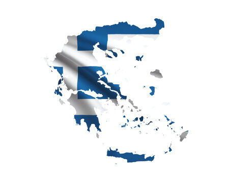 Waving Greek flag superimposed on a map of Greece, perfect for travel, culture, and national pride projects