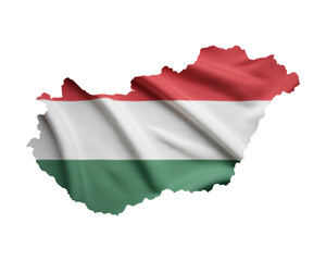 Hungarian flag waving in the shape of the country's borders, patriotic symbol of Hungary, 3D render