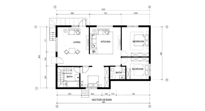 House floor plan architectural blueprint design for a residential home layout