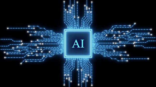 Central processor with AI text and glowing blue circuits