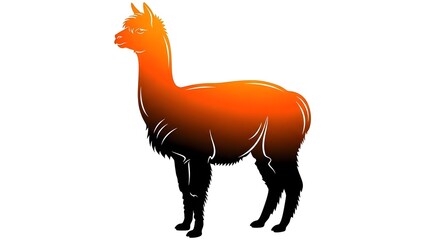 Fototapeta premium An orange gradient llama illustration standing alone from a side viewpoint