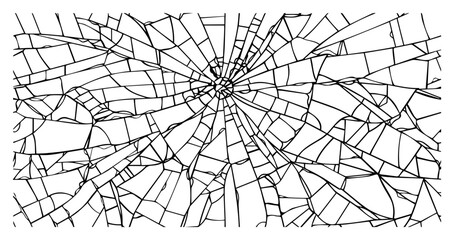 Shattered Glass Texture Background Vector, Broken Window Crack Pattern Illustration, Abstract Shards Line Art