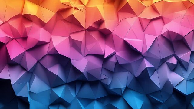 Abstract geometric pattern of vibrant, multifaceted triangles in a gradient of colors