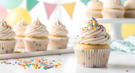 Party Cupcakes Dessert Sweet Birthday Celebration Sprinkles White Icing