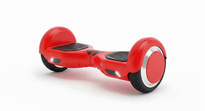 Red hoverboard with black footpads on white background