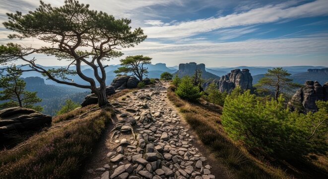Scenic Trail Through Saxon Switzerland National Park, Germany.