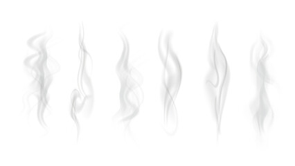 Realistic steam or smoke on hot tea, coffee, food. PNG Stock royalty free. 