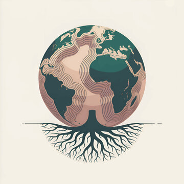 arth with Intricate Roots Symbolizing Global Growth &ndash; Modern Sustainability Vector Illustration