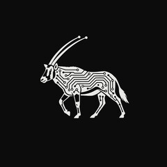 Fototapeta premium Geometric Antelope Silhouette with Circuit Lines.
