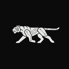 Geometric Tiger Illustration with Circuit Lines.