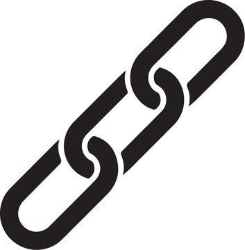 Black chain link icon with three connected oval links, solid fill, angled diagonally, isolated on white background
