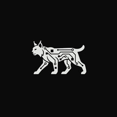 Fototapeta premium White robotic dog graphic on black.