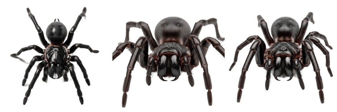 Set of Realistic Sydney Funnel-Web Spiders (Atrax robustus) &ndash; Isolated Arachnid PNG Collection
