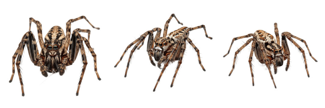 Set of Realistic Wolf Spiders &ndash; Isolated Arachnid PNG Collection