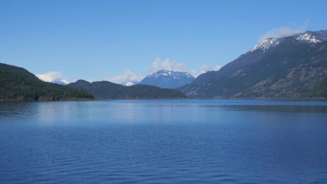 Harrison Lake near Harrison Hot Springs during a winter season in the Fraser Valley of British Columbia, Canada