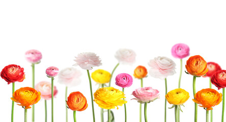 Obraz premium Colorful ranunculus flowers isolated on white, banner design
