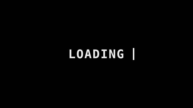 A stark black screen with center white text LOADING |suggests a digital interface on screen