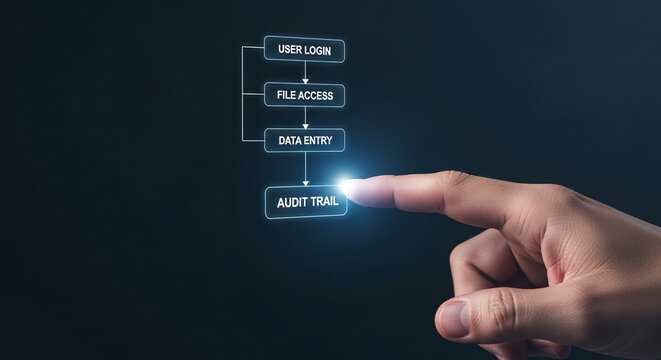 Data security process flow with user login file access and audit trail system