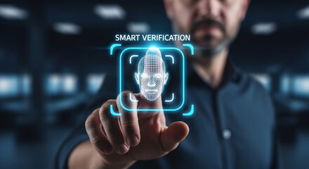 Smart verification process by biometric analysis for the concept of technology and security.