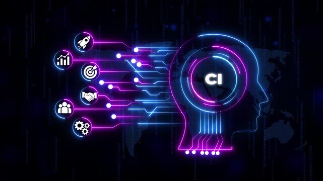 Corporate Identity Concept with Neon Circuitry and on Dark Background branding