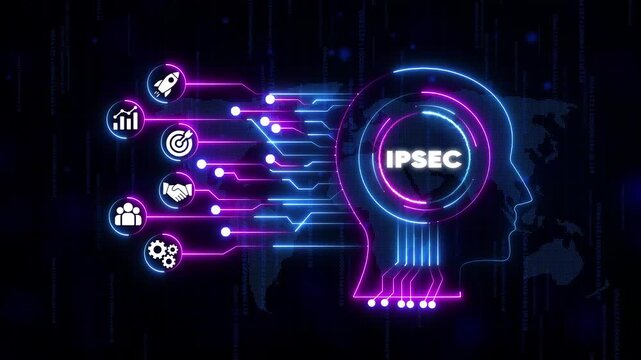 I P S E C internet protocol security concept with human head and representing data protection and networking technology