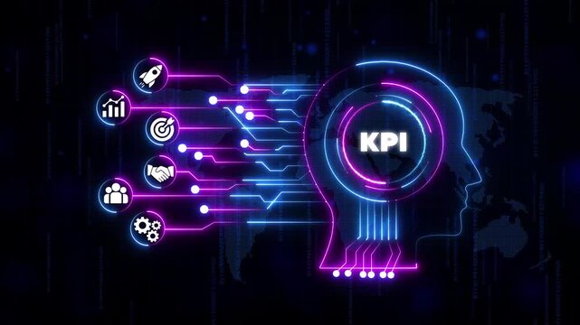 Key Performance Indicators Concept with Head Silhouette and Representing Business Metrics and Goals targets