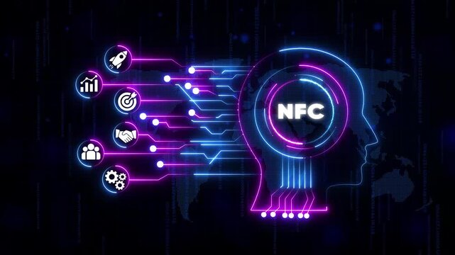 N F C Technology Concept with Human Head and Circuit Board digital