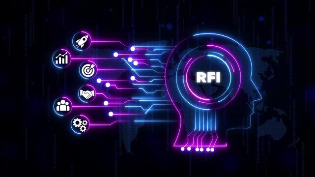 Request for Information R F I Concept with Neon Circuitry and glowing business concept technology