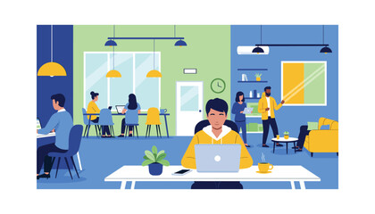 Fototapeta premium Modern office workspace with diverse team collaborating