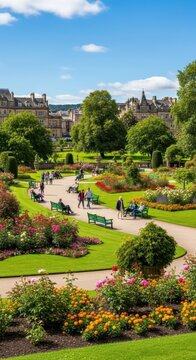 Scenic view of Princes Street Gardens in Edinburgh, Scotland.