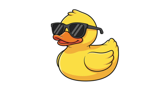 Cool rubber duck wearing sunglasses, cartoon style, isolated on white background