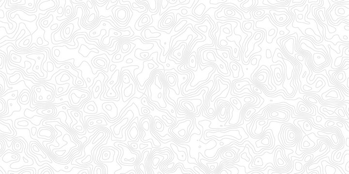 Topographic map pattern with wavy lines and contours on white background