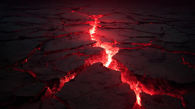 Cracked earth with glowing lava flowing through fissures