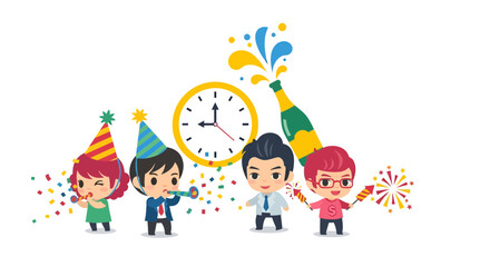 Fototapeta premium New Year's Eve Celebration Vector Illustration, Party People, Flat Design for Greetings