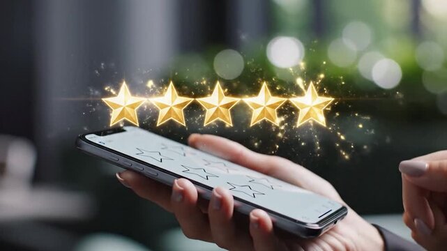 Smartphone screen displaying golden star ratings digital feedback concept