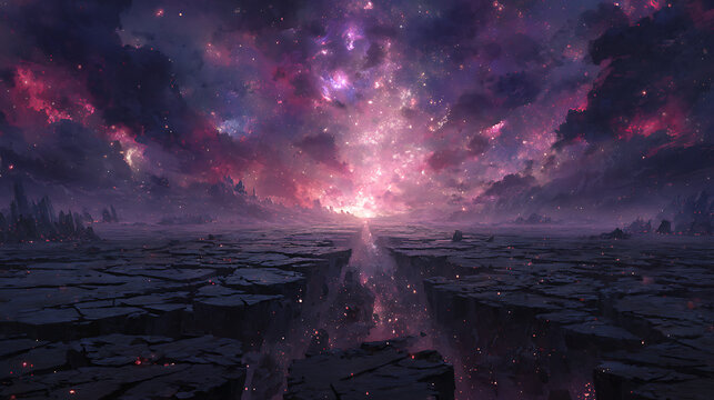 Deep Space Rift with Glowing Core and Rocky Terrain