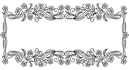 Elegant floral border frame with decorative swirls and flowers on white background. Ornate vintage design element for invitations, certificates, cards.