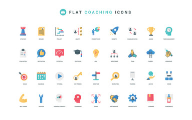 Mentoring, corporate training in workshop and interactive seminar color icon set. Mentor expert support and advices for professional development, guidance, knowledge flat elements vector illustration