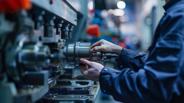 Technician Operating CNC Machine in Modern Manufacturing Facility