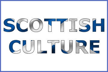 Scottish Culture Typography with Flag Colors &ndash; Scotland Pride Text Illustration on Clean Background
