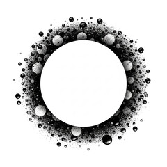 detailed circular frame of dense black india ink and viscous paint textures, ultra-high contrast grunge isolated on transparent background, copy space utilization. concept of artistic negative space