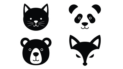 Fototapeta premium Four distinct animal faces illustrated in minimalist black and white style