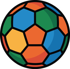 Fototapeta premium Colorful Soccer Ball Illustration with Hexagonal Panels on White Background Sports Equipment Vector